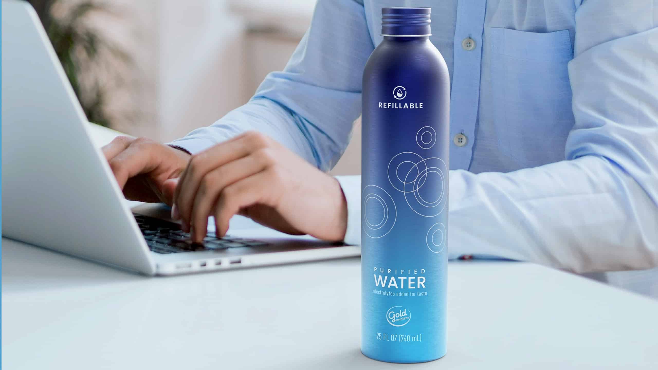 Refillable Aluminum Water Bottle with Purified Water